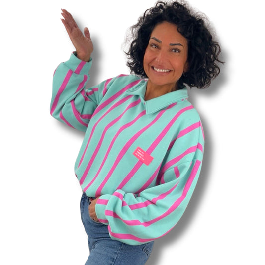 Gestreifter Sweatpullover mit Kragen – Einheitsgröße
