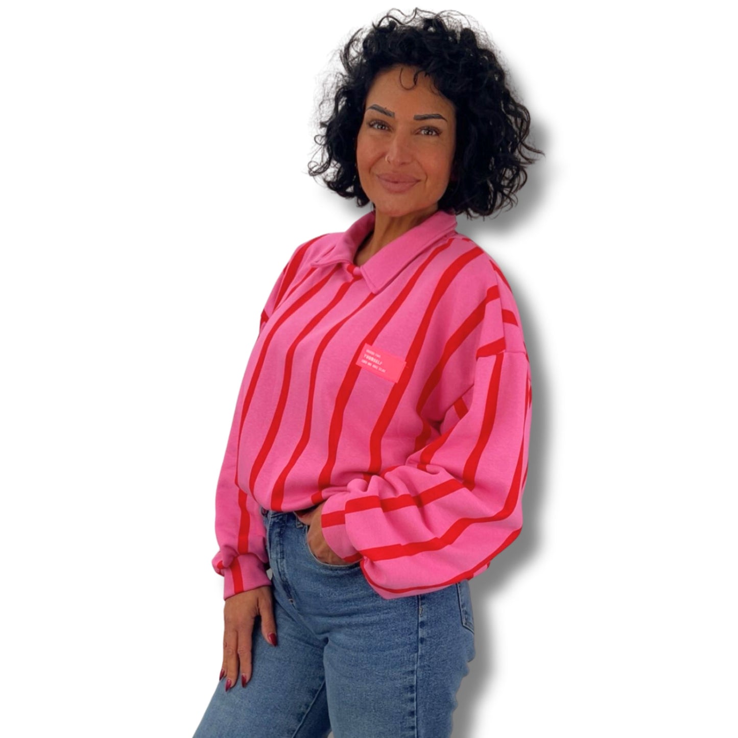 Gestreifter Sweatpullover mit Kragen – Einheitsgröße