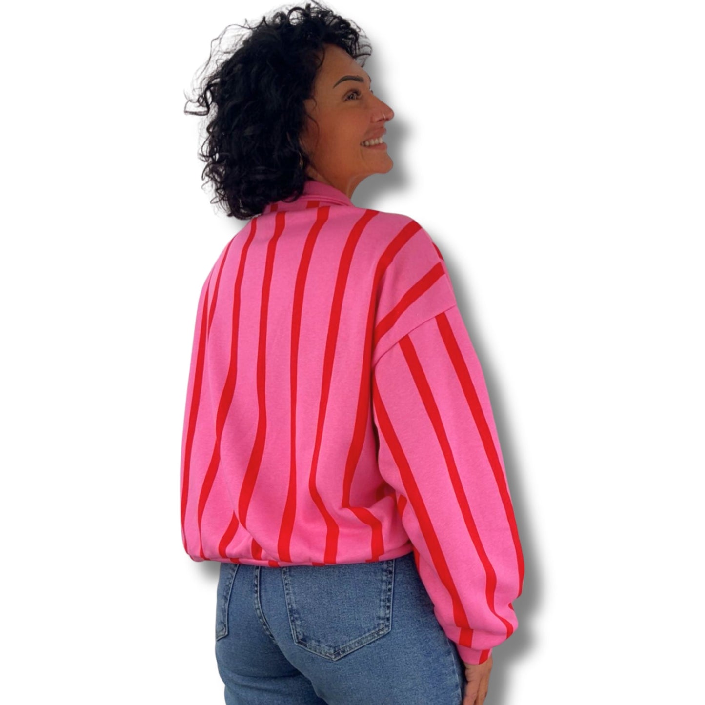 Gestreifter Sweatpullover mit Kragen – Einheitsgröße