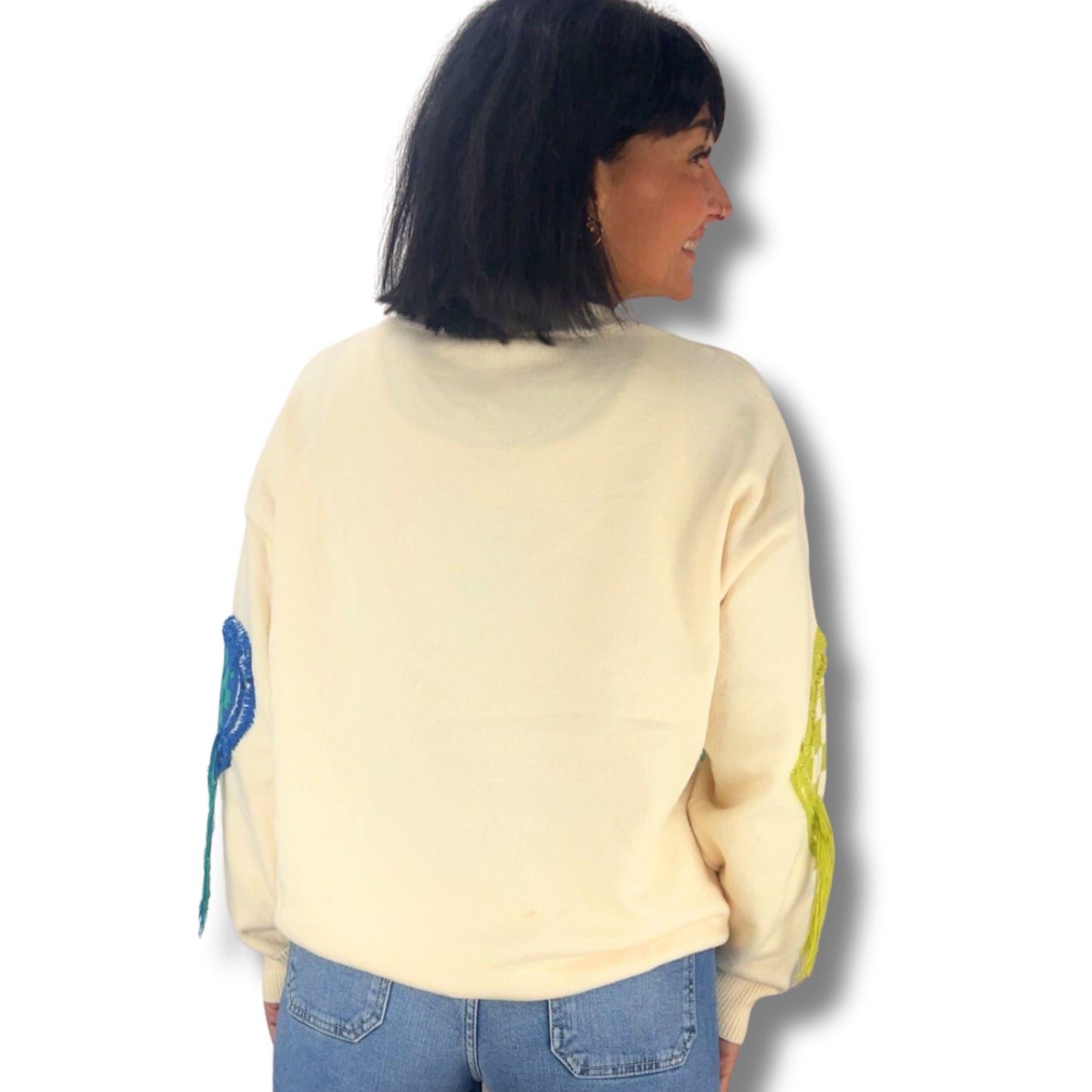 Trendiger Statement-Pullover mit bunten Applikationen