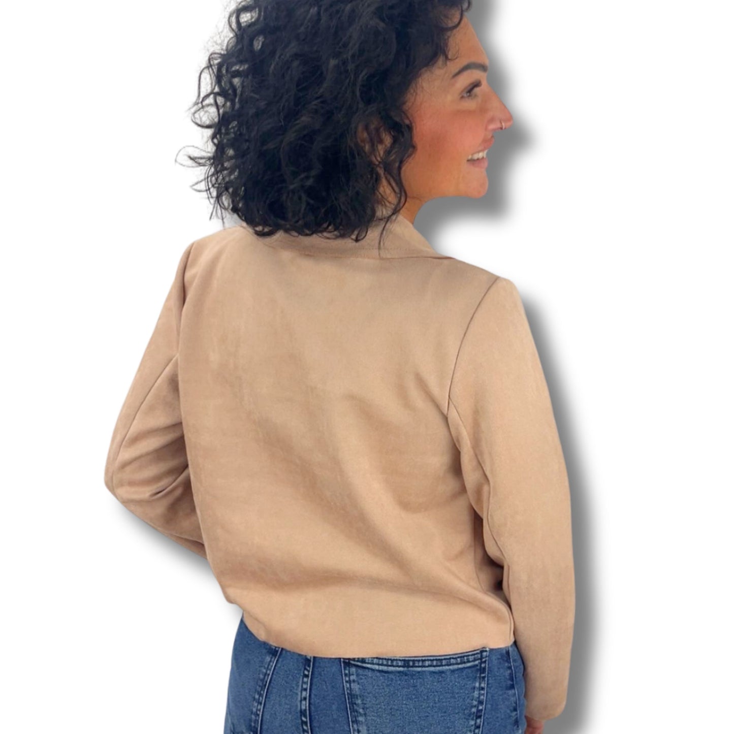 Kurzjacke aus Veloursleder-Imitat – weich & modern