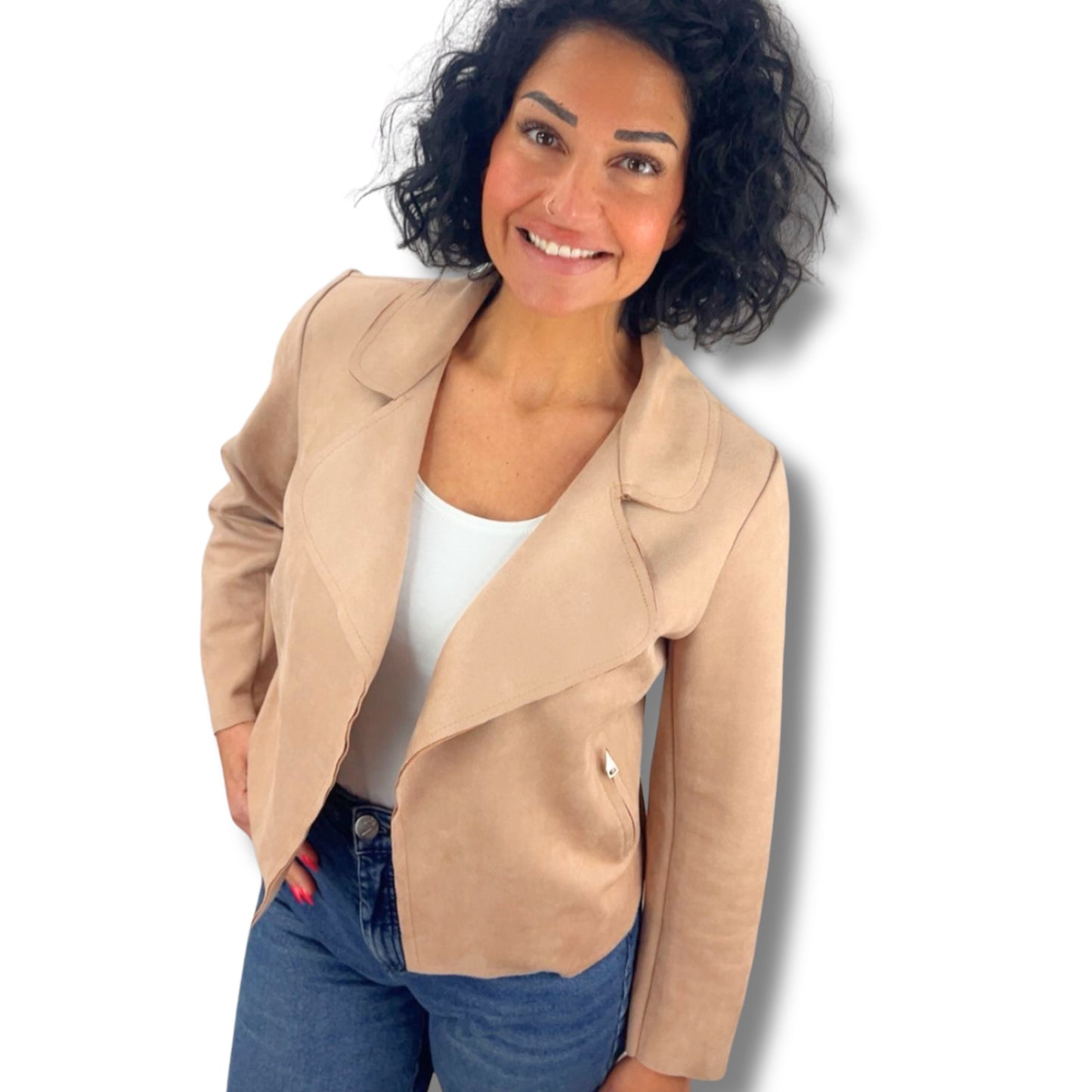 Kurzjacke aus Veloursleder-Imitat – weich & modern