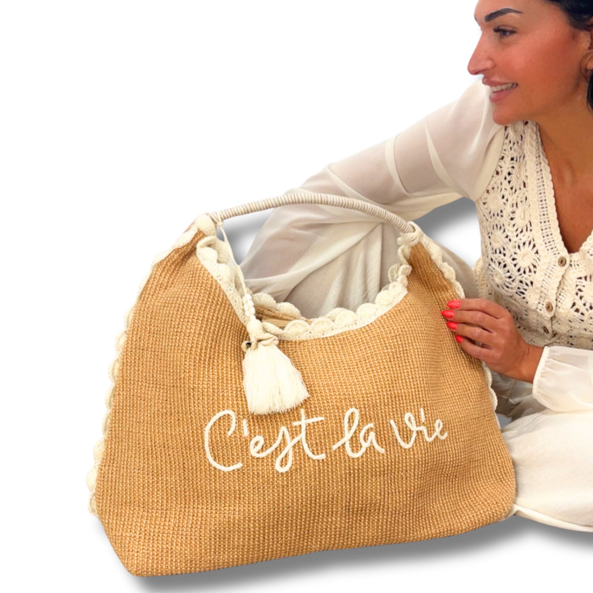 Strandtasche C'est la vie extra groß – stylische XL-Strandbag, Geschenk für Frauen