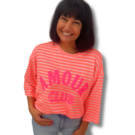 Damen Sweatshirt „AMOUR CLUB“ –  gestreift