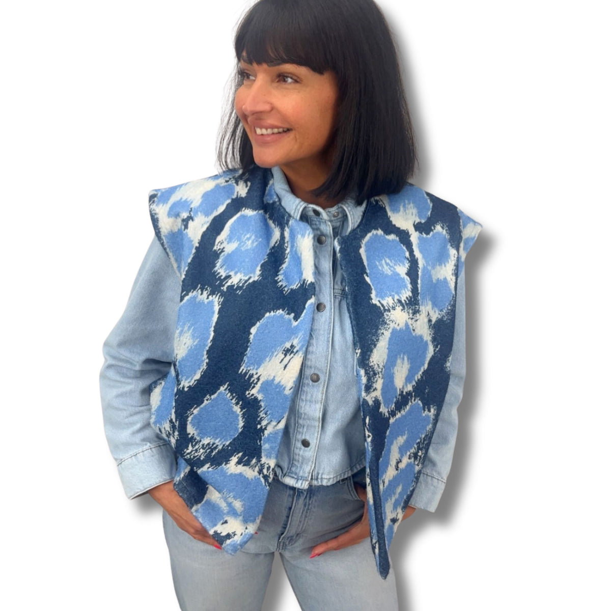Damen Strickweste – Viskose-Wollmix mit Muster