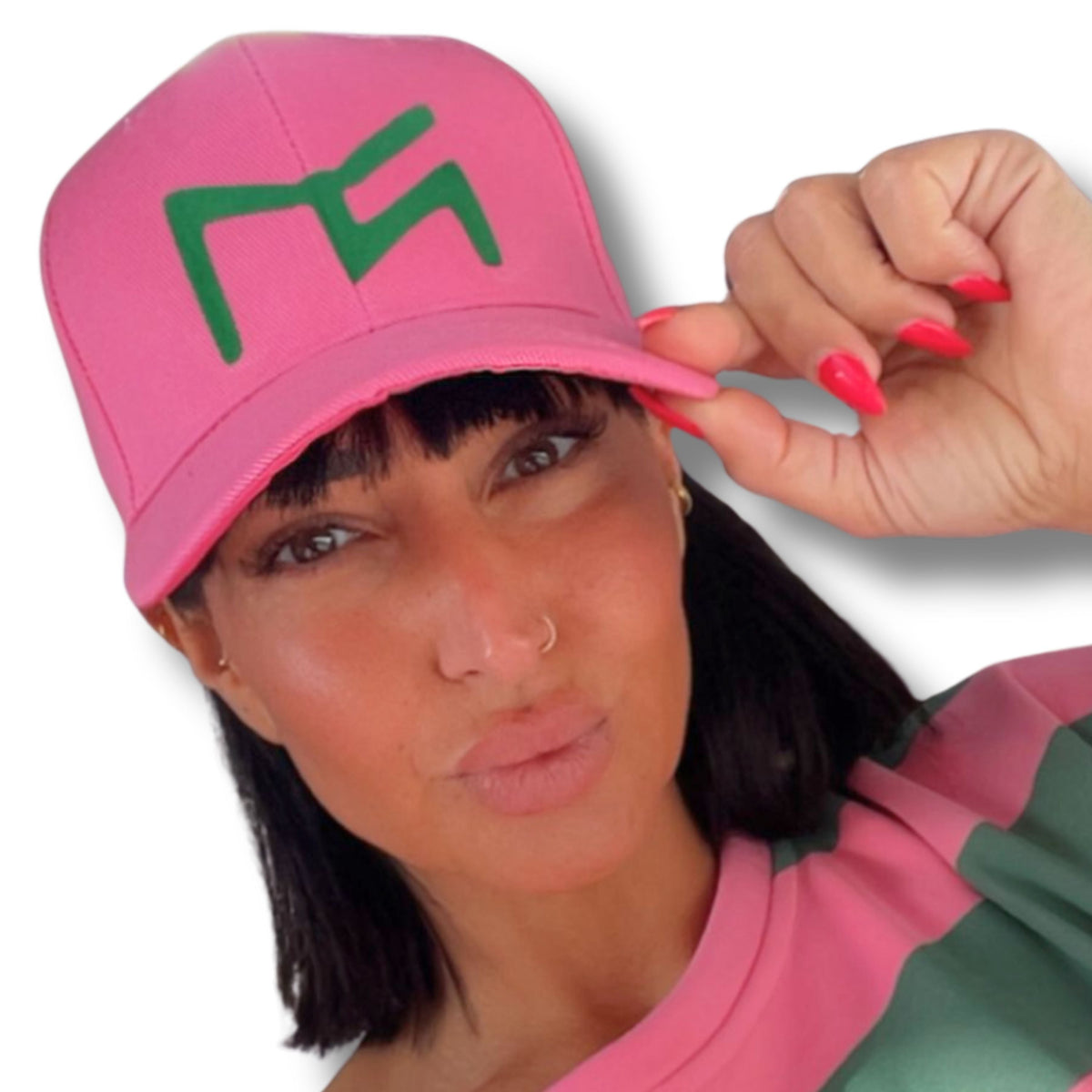 Cap der Eigenmarke Schenkt ein Herz in Pink und Khaki mit minimalistischem Logo – stylische sportliche Damen-Cap von Schenkt ein Herz