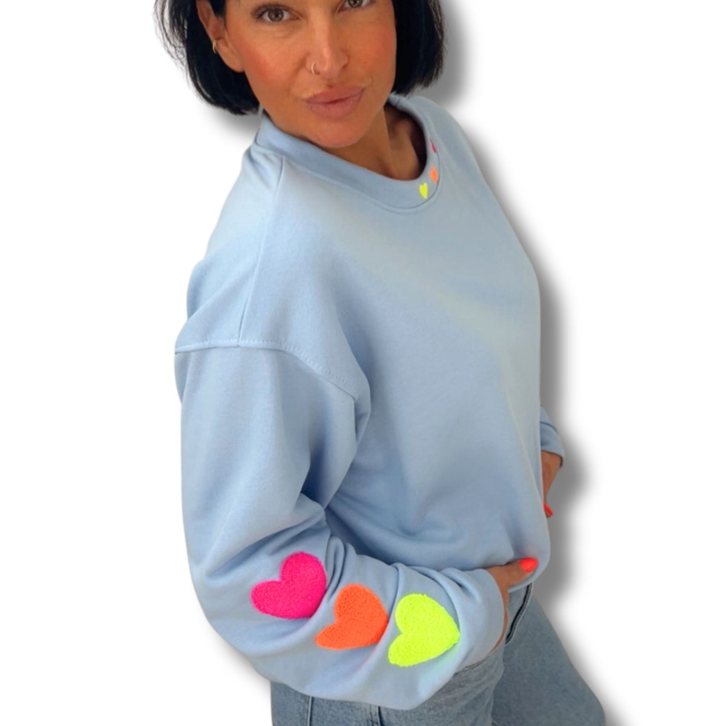 Bunter Herz-Sweater / Pullover – super bequem & fröhlich