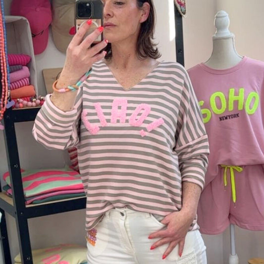 Streifen-Shirt „CIAO“ – locker, weich & stylisch 38 bis 44