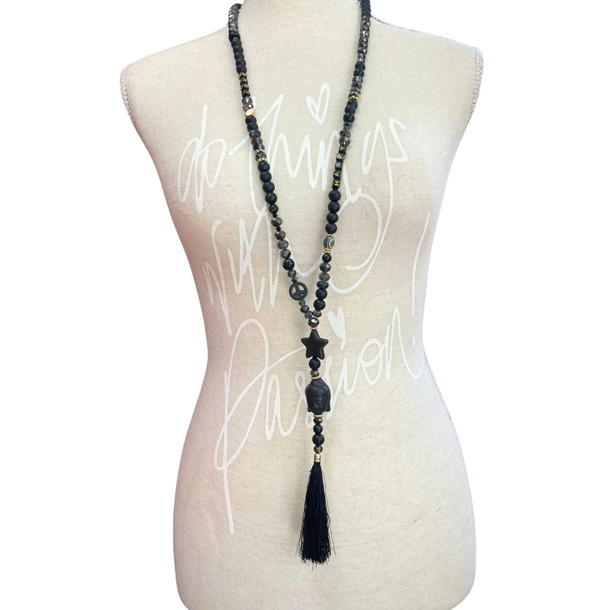 Lange Boho Halskette Buddha Anhänger & Quaste 90 cm – Damen Boho-Schmuck Schenkt ein Herz