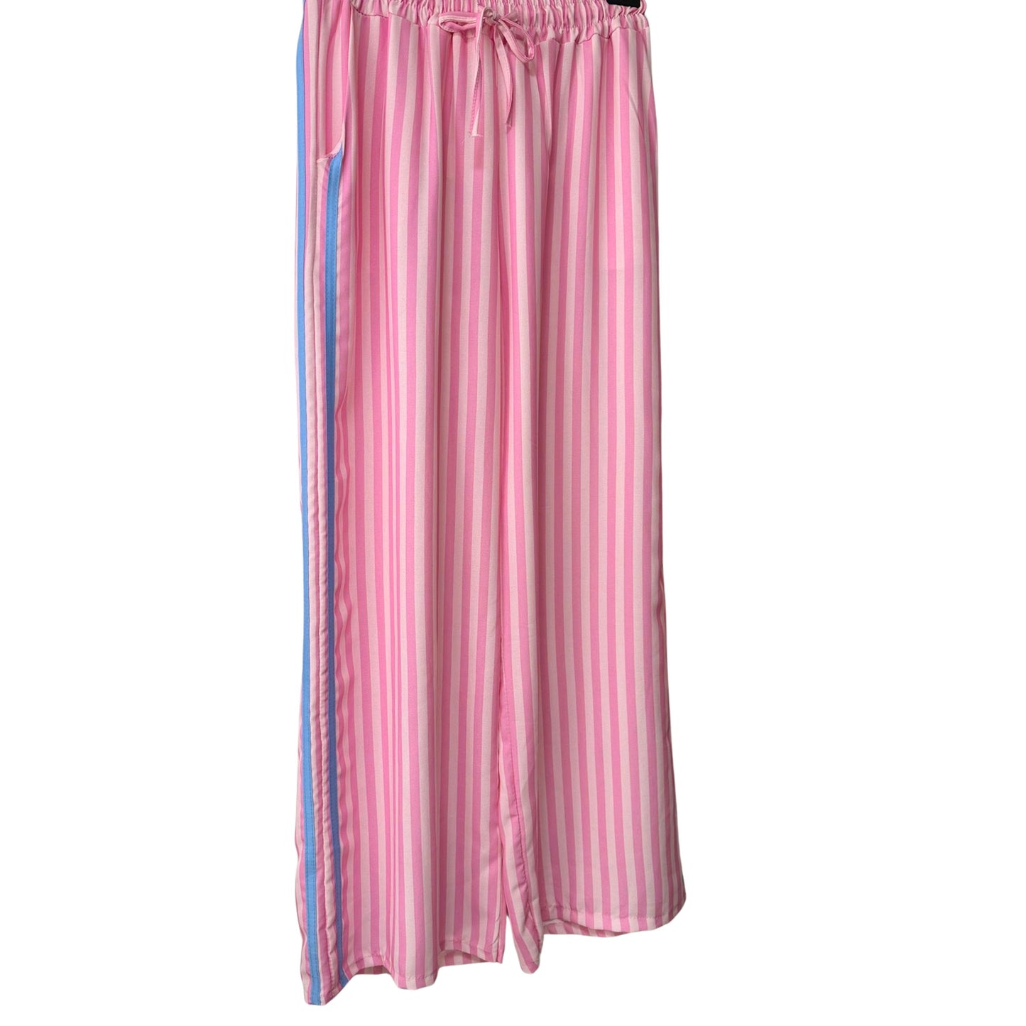 Damen Sommerhose gestreift – Leichte Wide Leg Hose mit Gummibund