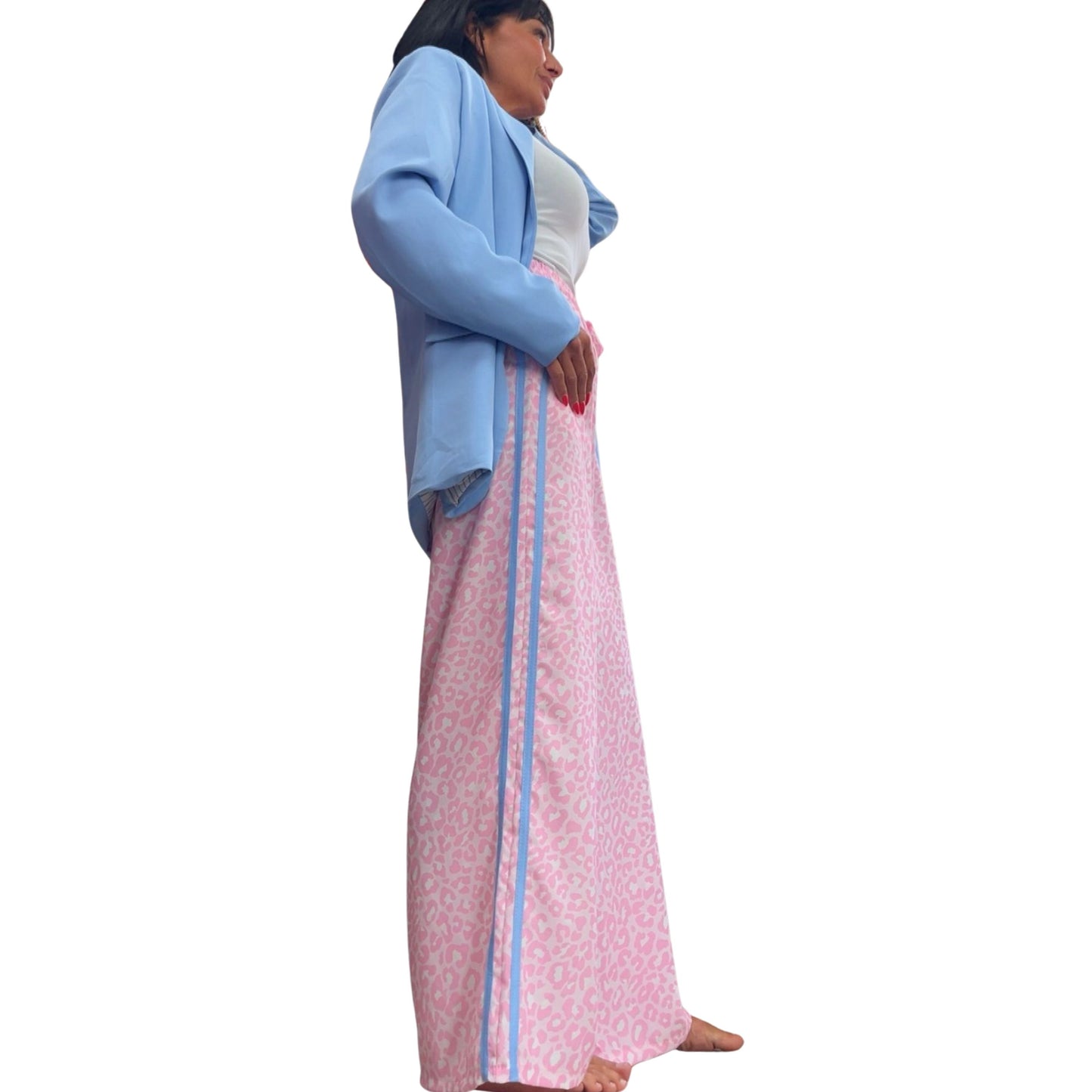 Damen Leo Hose Wide Leg Sommer mit elastischem Bund – Leopardenmuster Hose Schenkt ein Herz