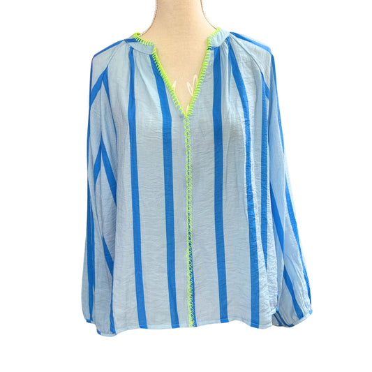 Damen Bluse gestreift – Leichte Viskose Bluse mit Neon-Details