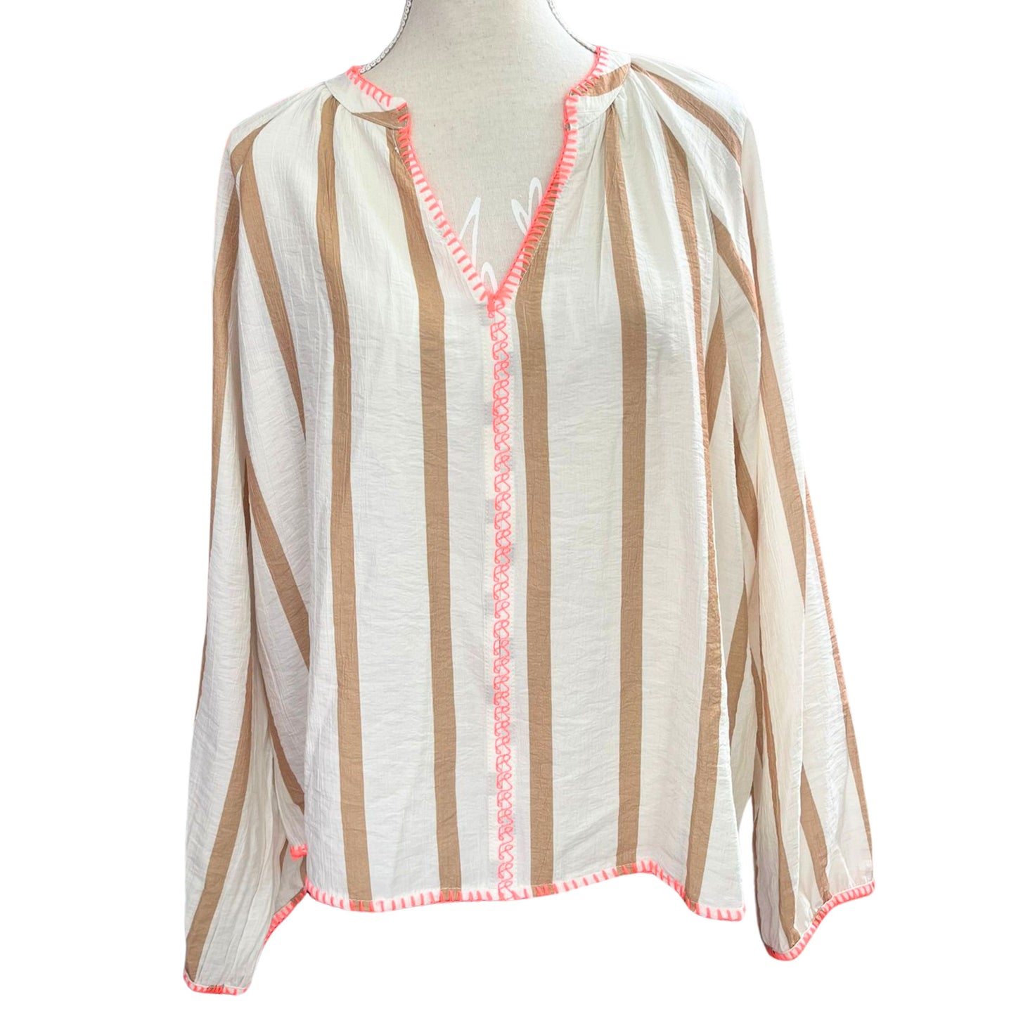 Damen Bluse gestreift – Leichte Viskose Bluse mit Neon-Details