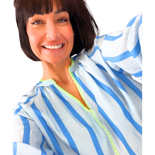 Damen Bluse gestreift – Leichte Viskose Bluse mit Neon-Details