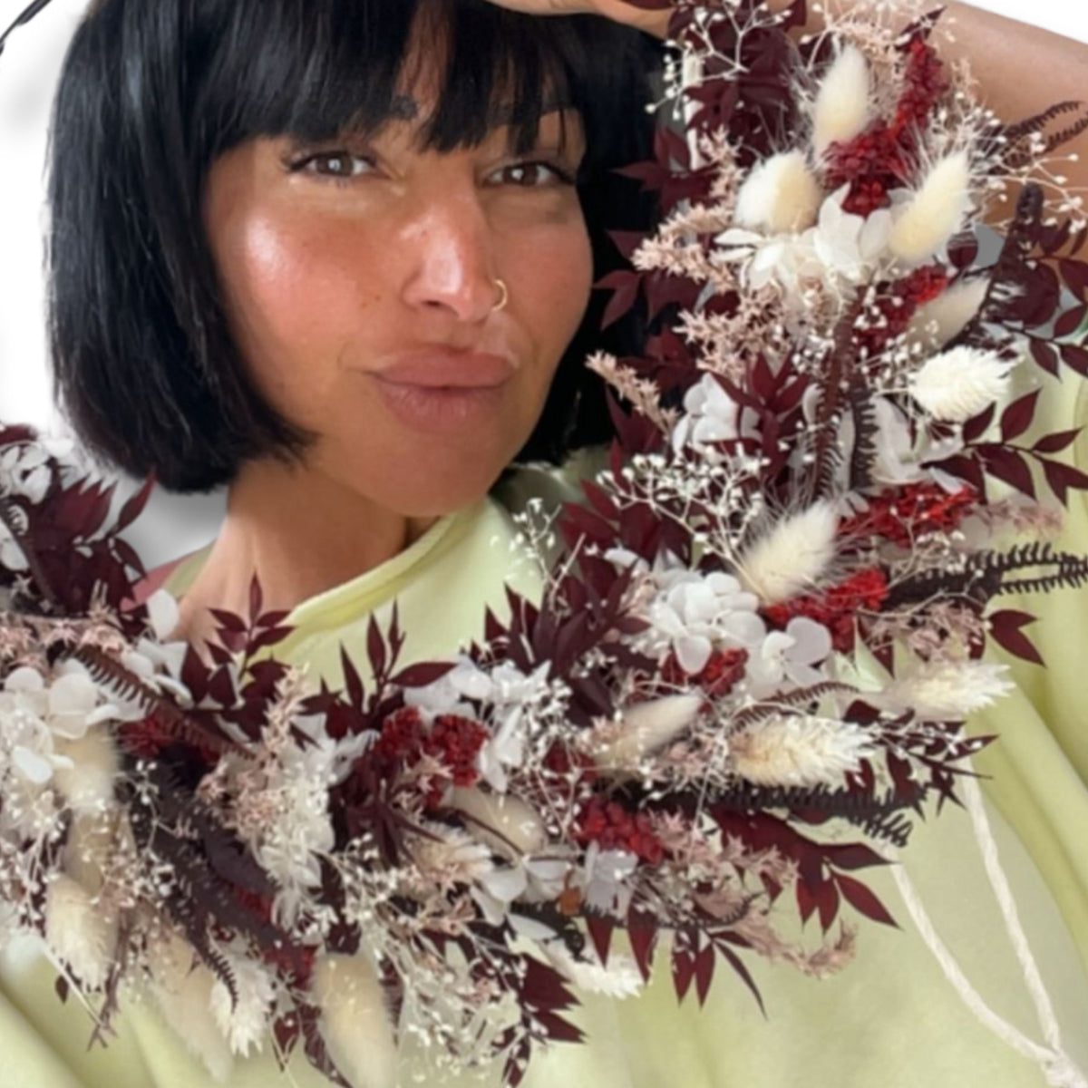 Handgefertigter Trockenblumen-Deko Ring mit Hortensien – Boho Wanddeko Unikat