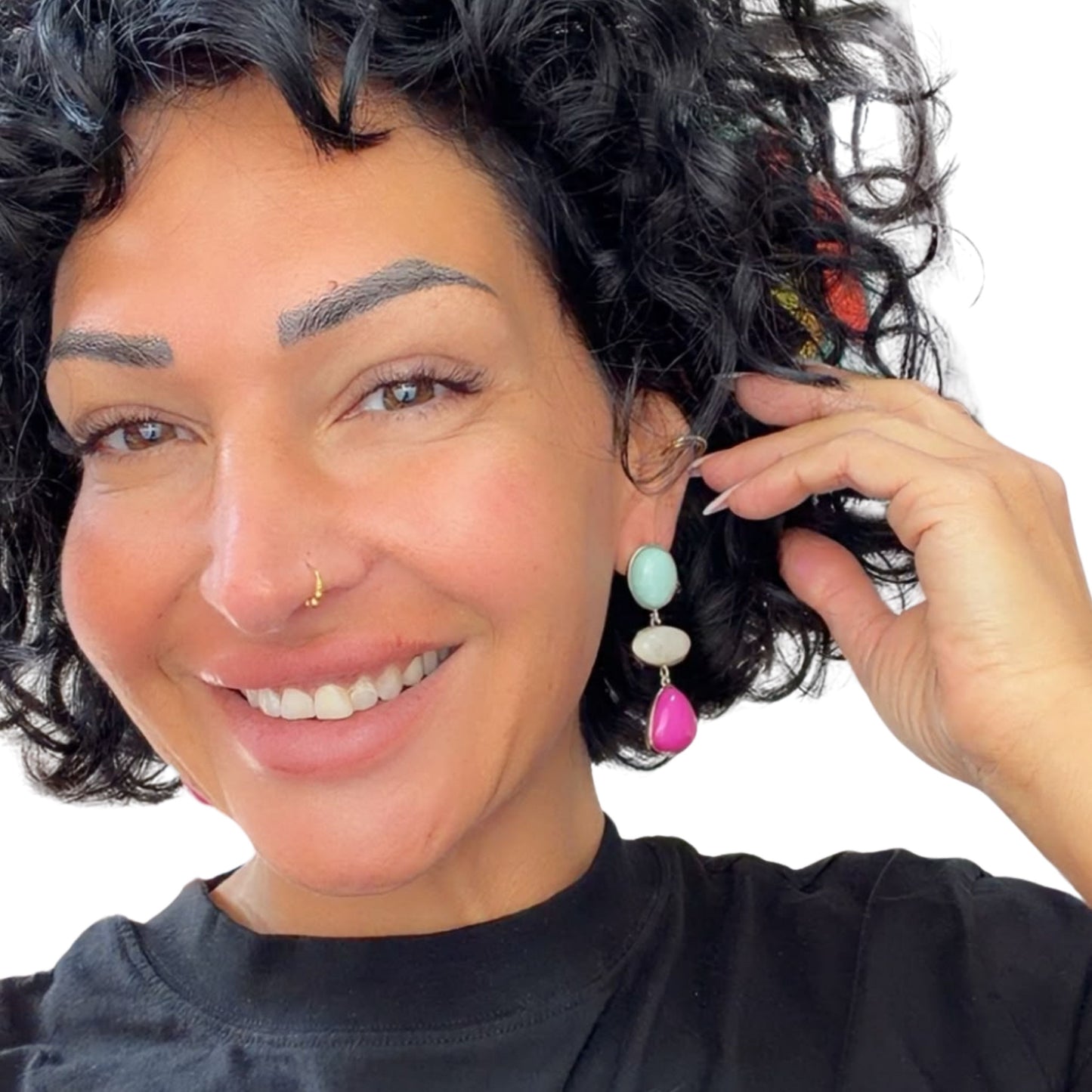Trendy Ohrringe mit Edelstahl-Stecker – Mint, Creme & Pink