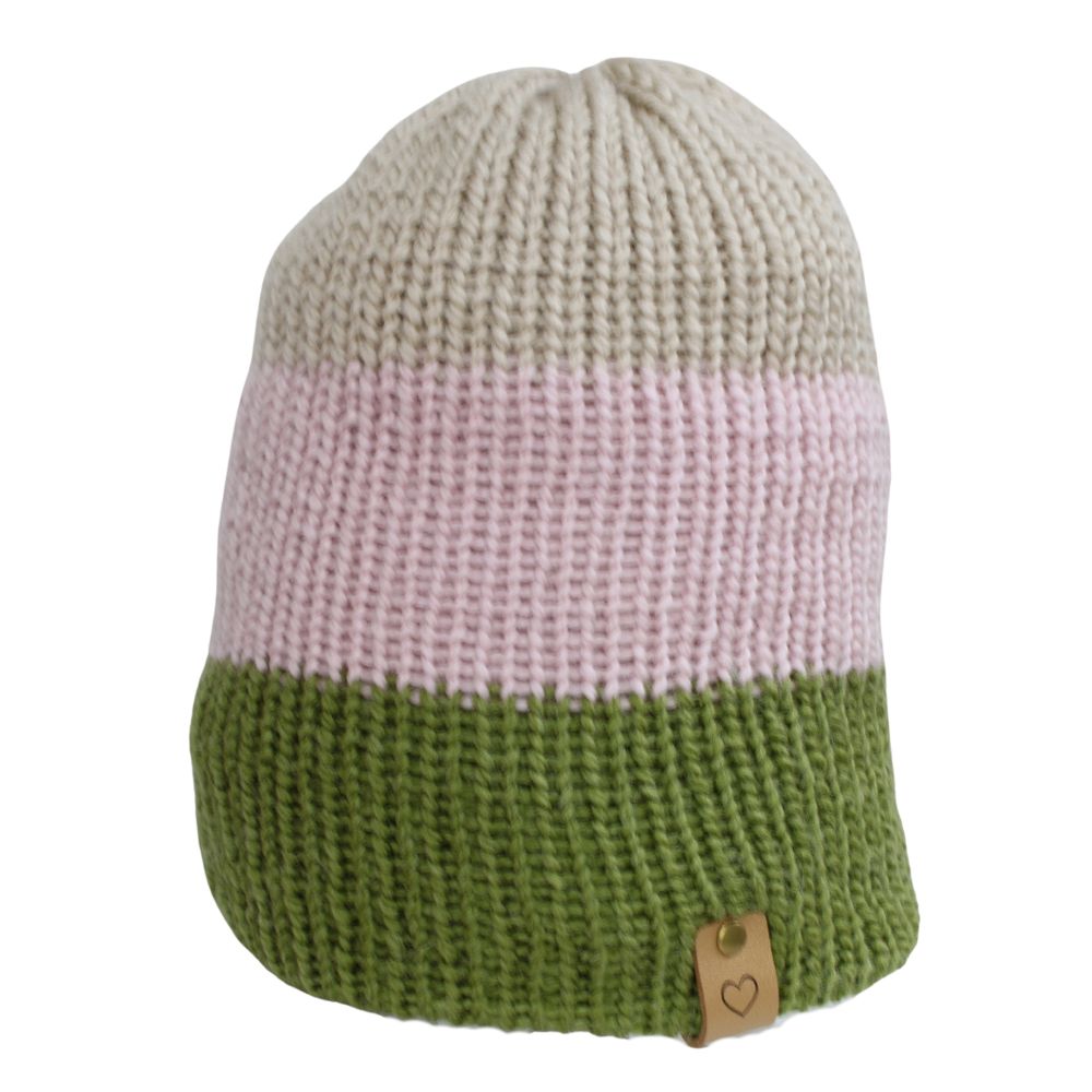 Tricolor Beanie in Khaki, Minze und Beige