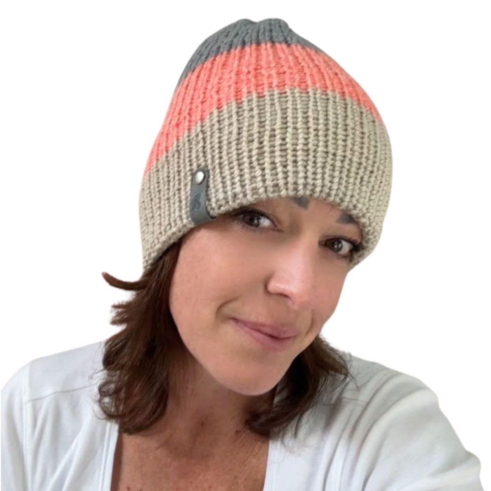 Tricolor Beanie in Khaki, Rosa und Minze