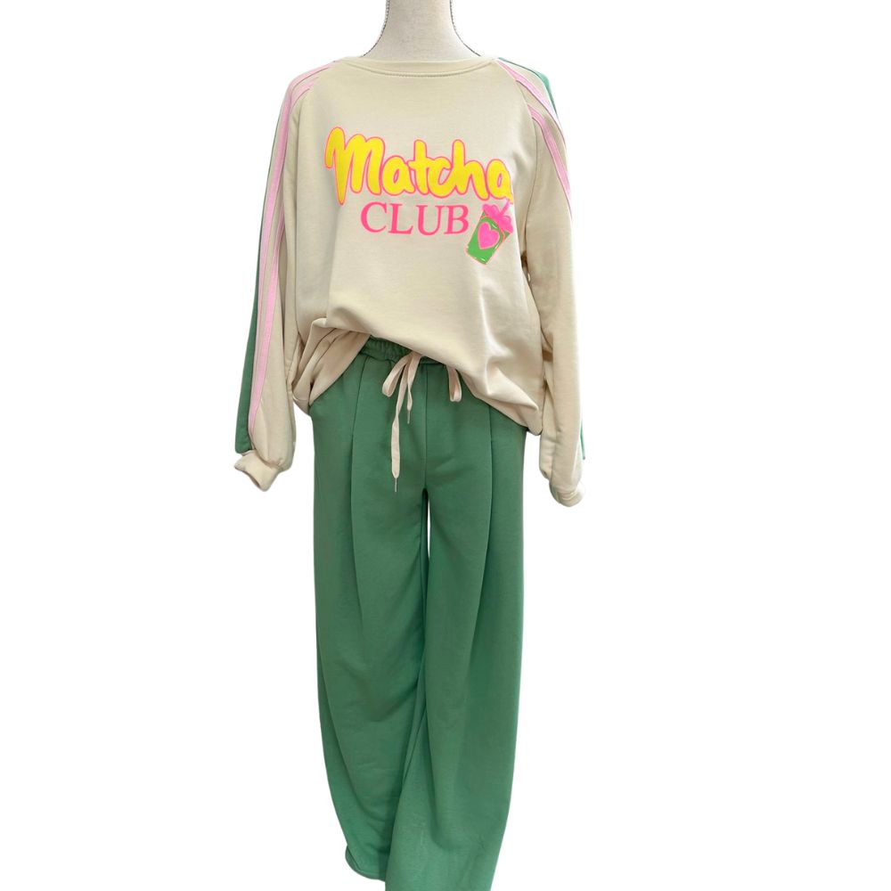 Grünes Sweatshirt und Wide-Leg-Hose als Set