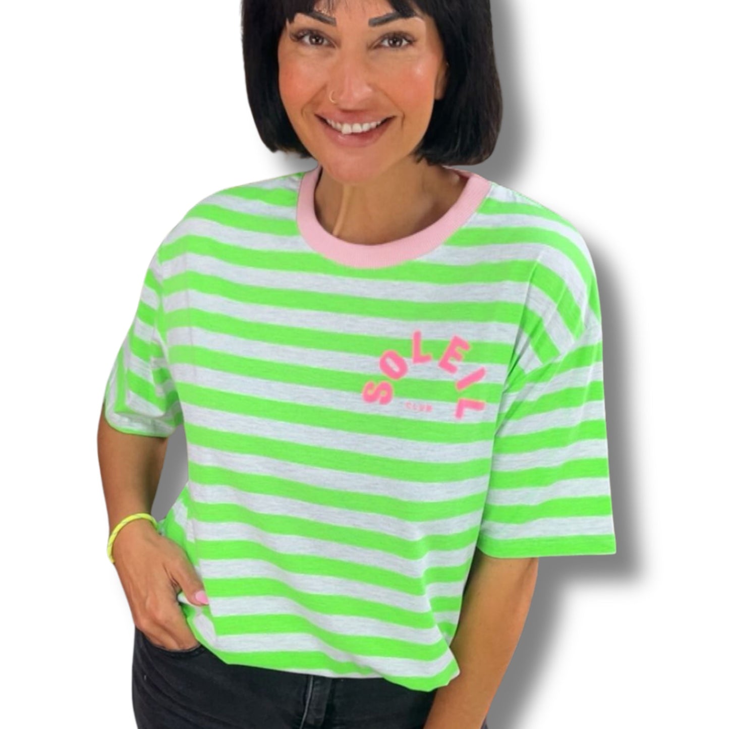 SOLEIL CLUB Candy Stripe T-Shirt – Oversized Summer Vibes ☀️