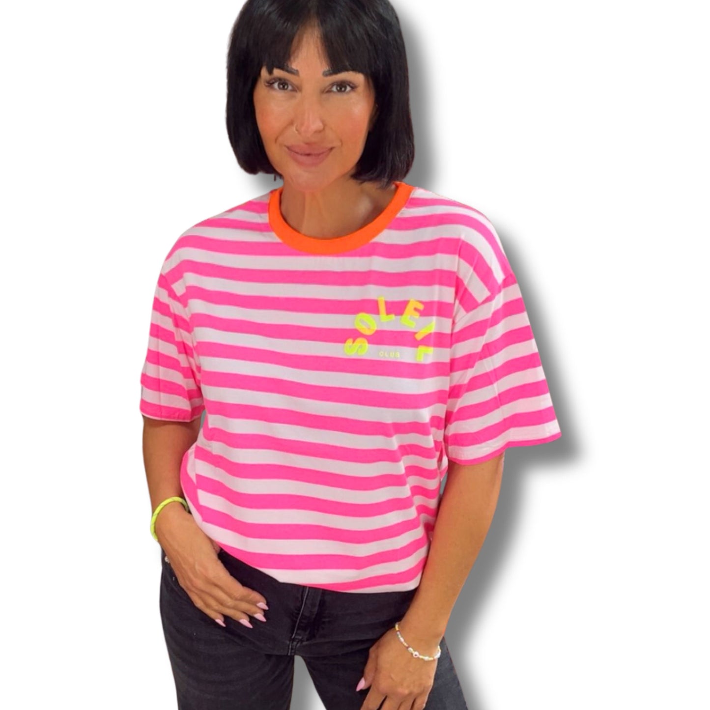 SOLEIL CLUB Candy Stripe T-Shirt – Oversized Summer Vibes ☀️