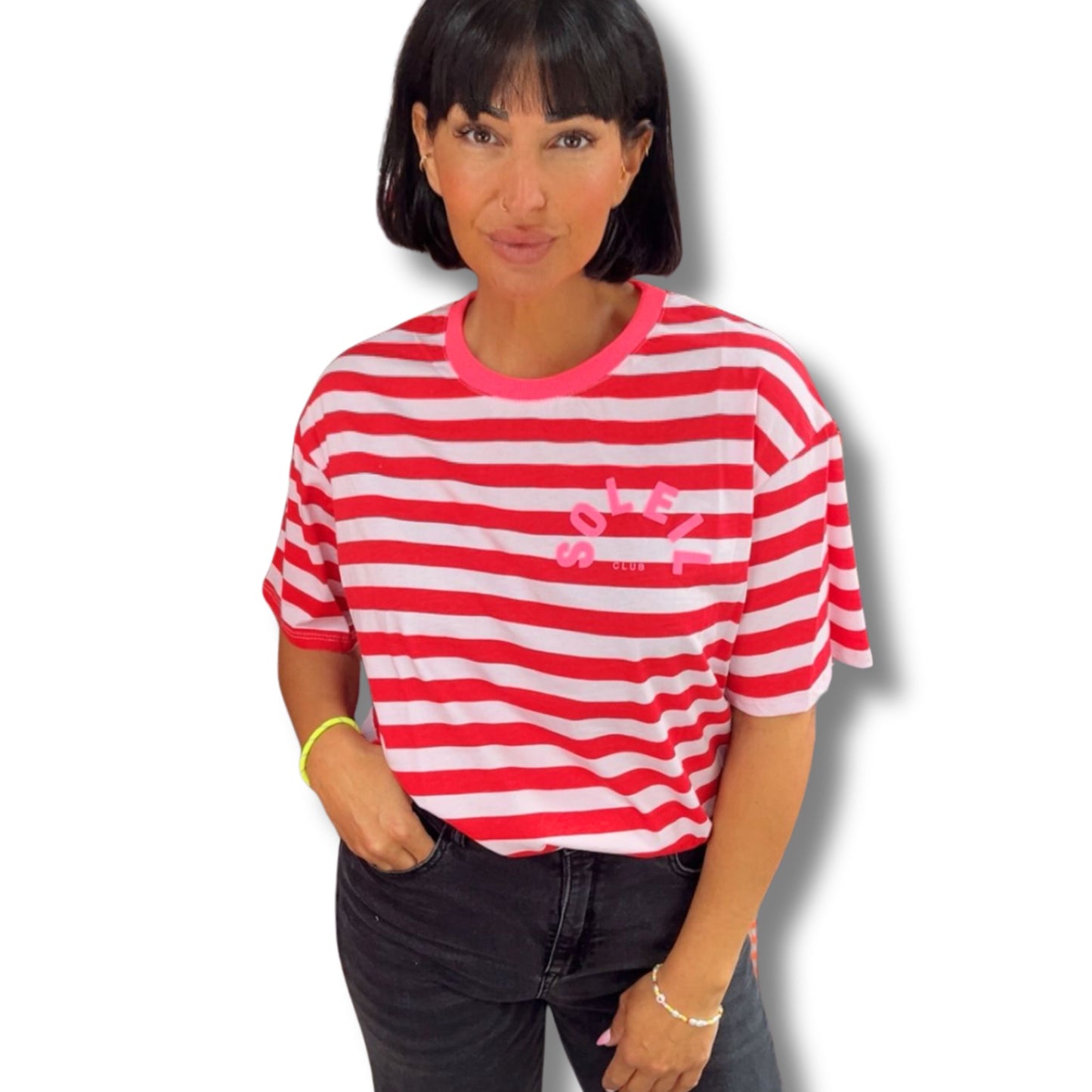 SOLEIL CLUB Candy Stripe T-Shirt – Oversized Summer Vibes ☀️