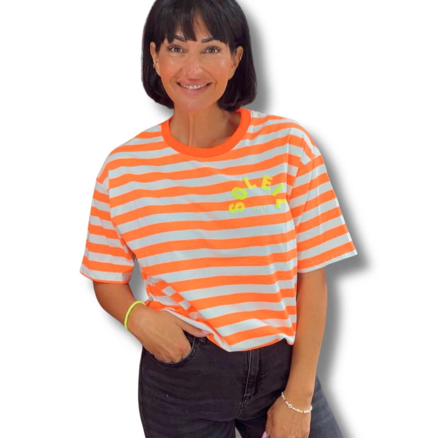 SOLEIL CLUB Candy Stripe T-Shirt – Oversized Summer Vibes ☀️