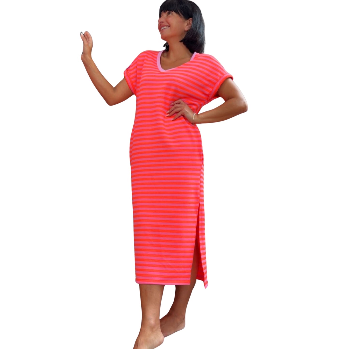 Gestreiftes Maxikleid mit V-Ausschnitt – Sommerfeeling pur ☀️