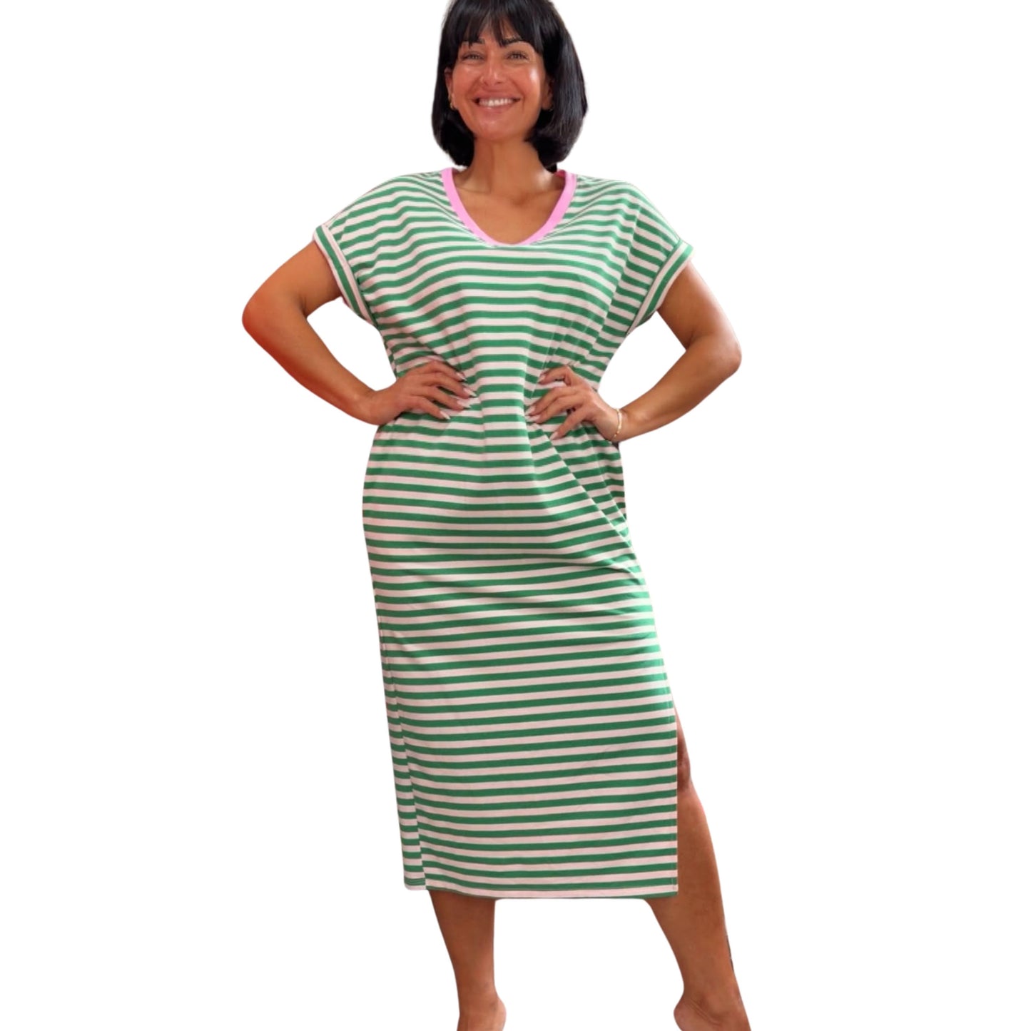 Gestreiftes Maxikleid mit V-Ausschnitt – Sommerfeeling pur ☀️