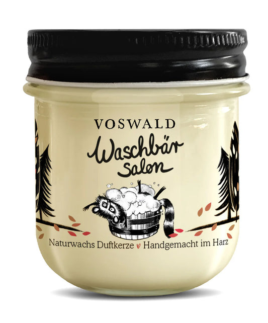 Duftkerze Waschbärsalon Frische Wäsche cremig weißer Moschus – handgemacht Schenkt ein Herz