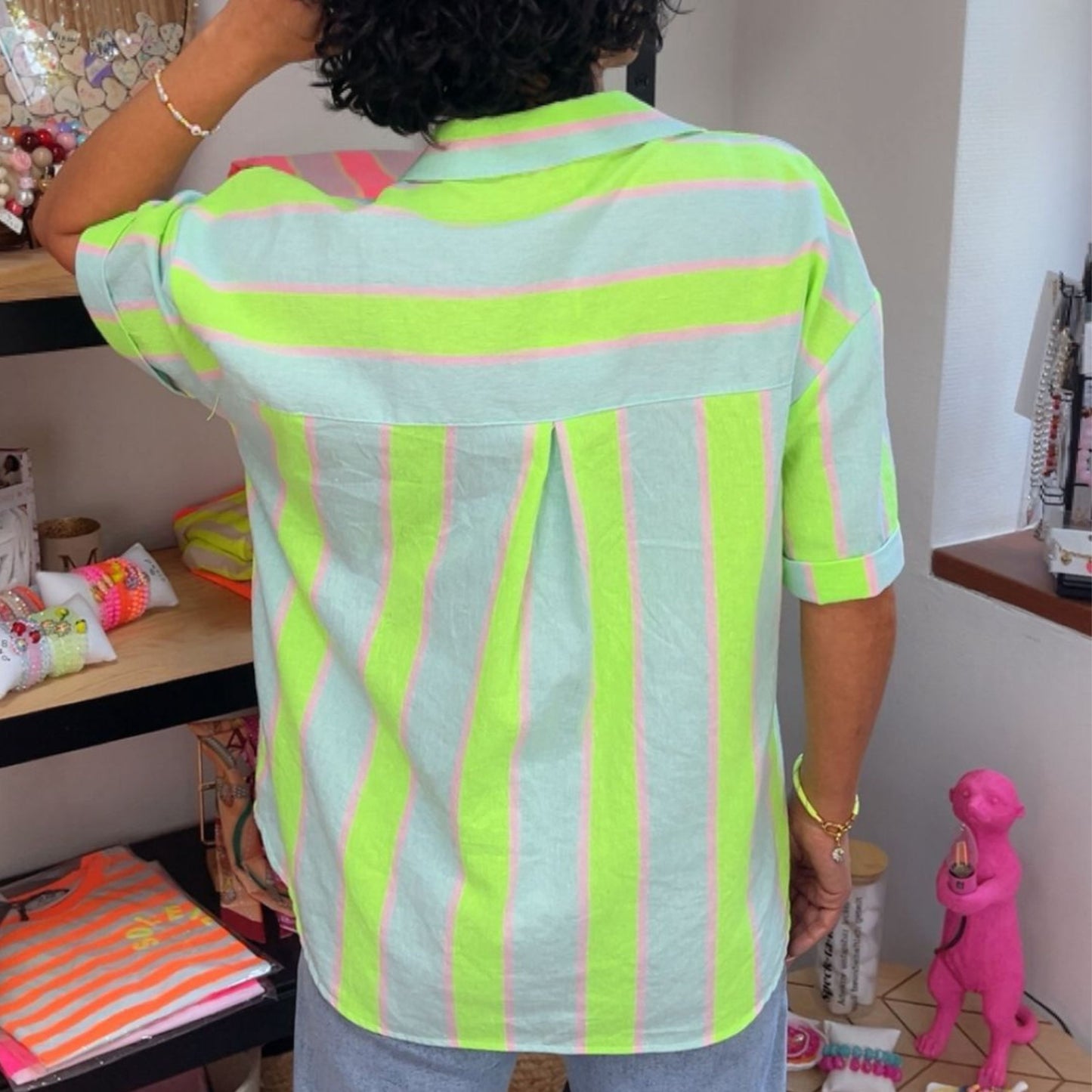 Streifen-Set 100 % Baumwolle – Detailansicht Bluse mit Kragen