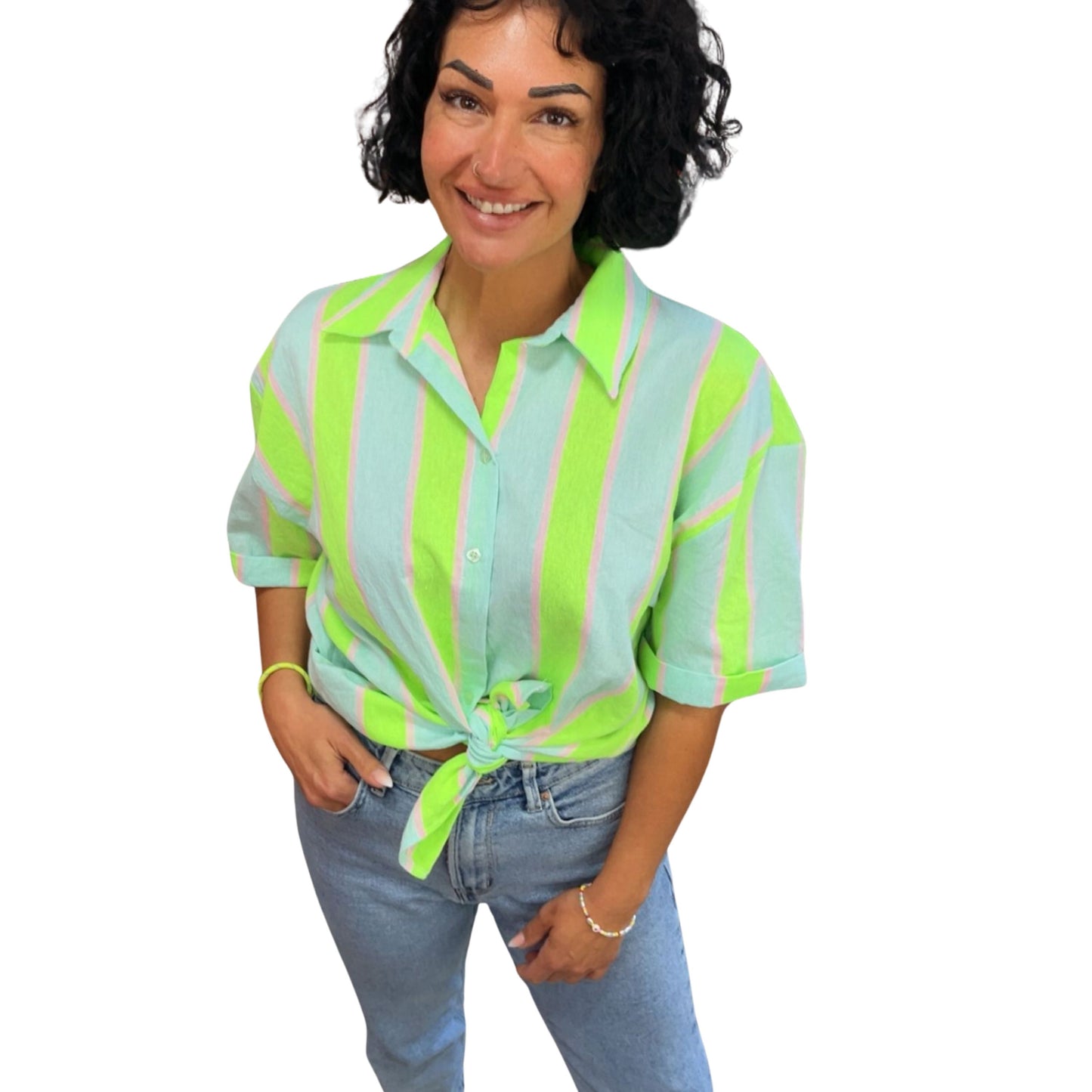Baumwoll-Set in Neon Gelb/Blau – farbenfroher Zweiteiler, Gesamtansicht