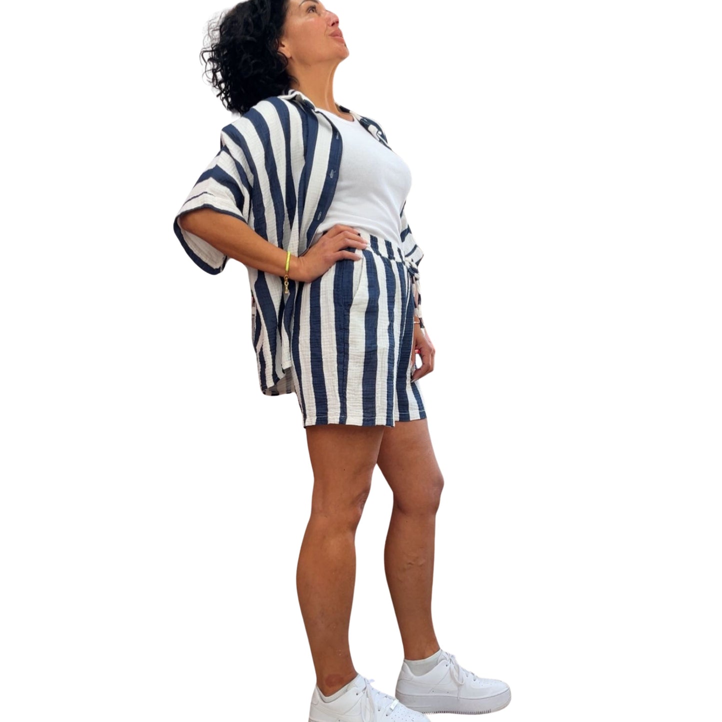Musselin-Set in Blau/Weiß – luftiges Sommeroutfit, Gesamtansicht