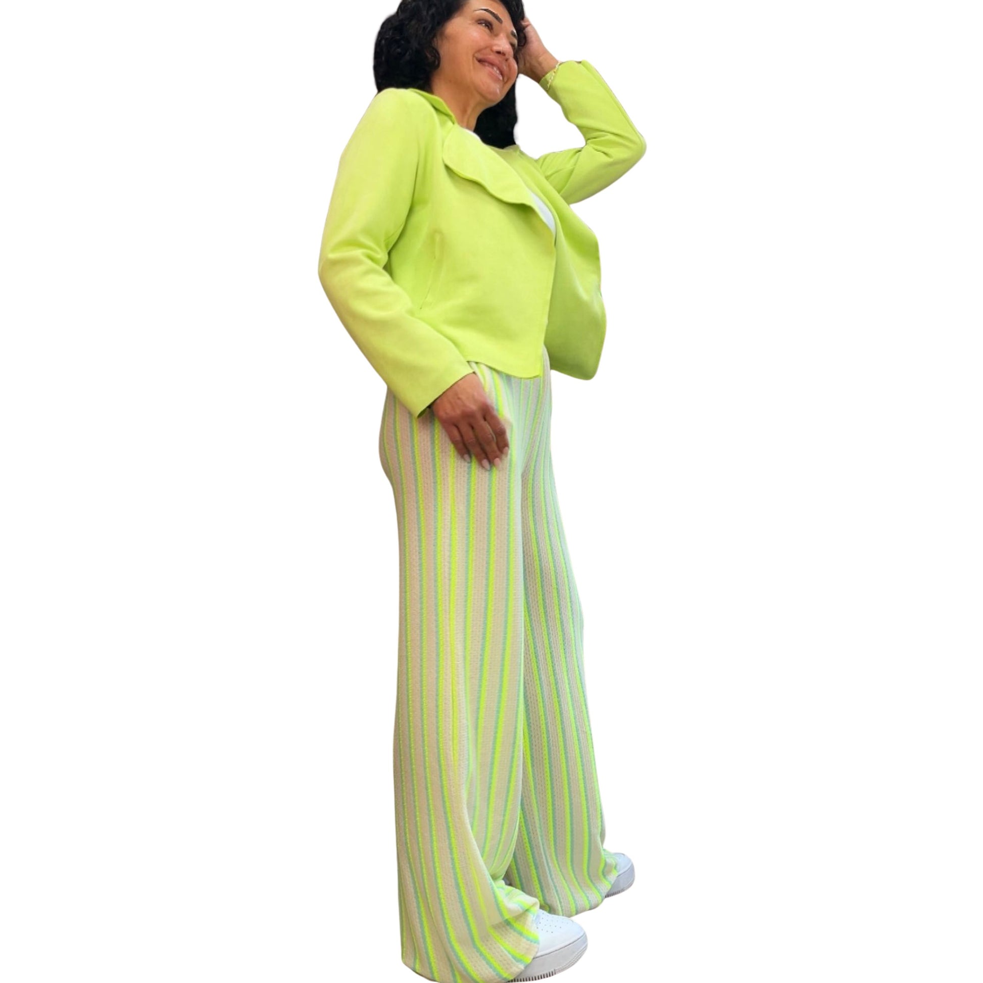 Feinstrick-Hose gestreift – lockere Passform, elastischer Bund